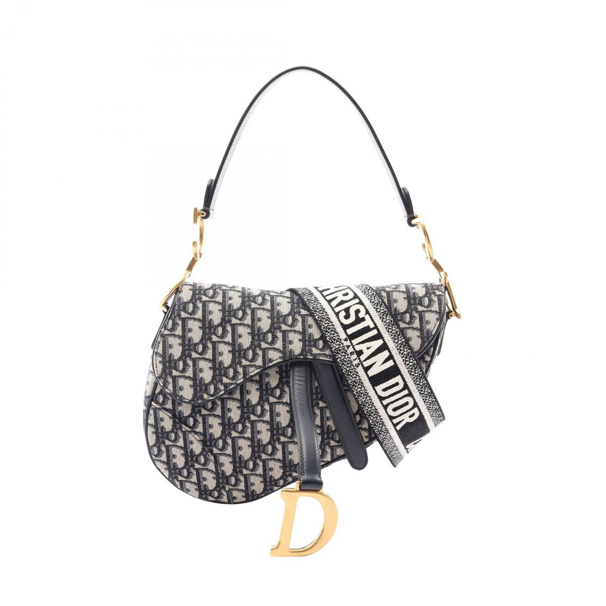 Dior Saddle Bag Oblique 2-Way Navy Ivory Black Canvas Leather