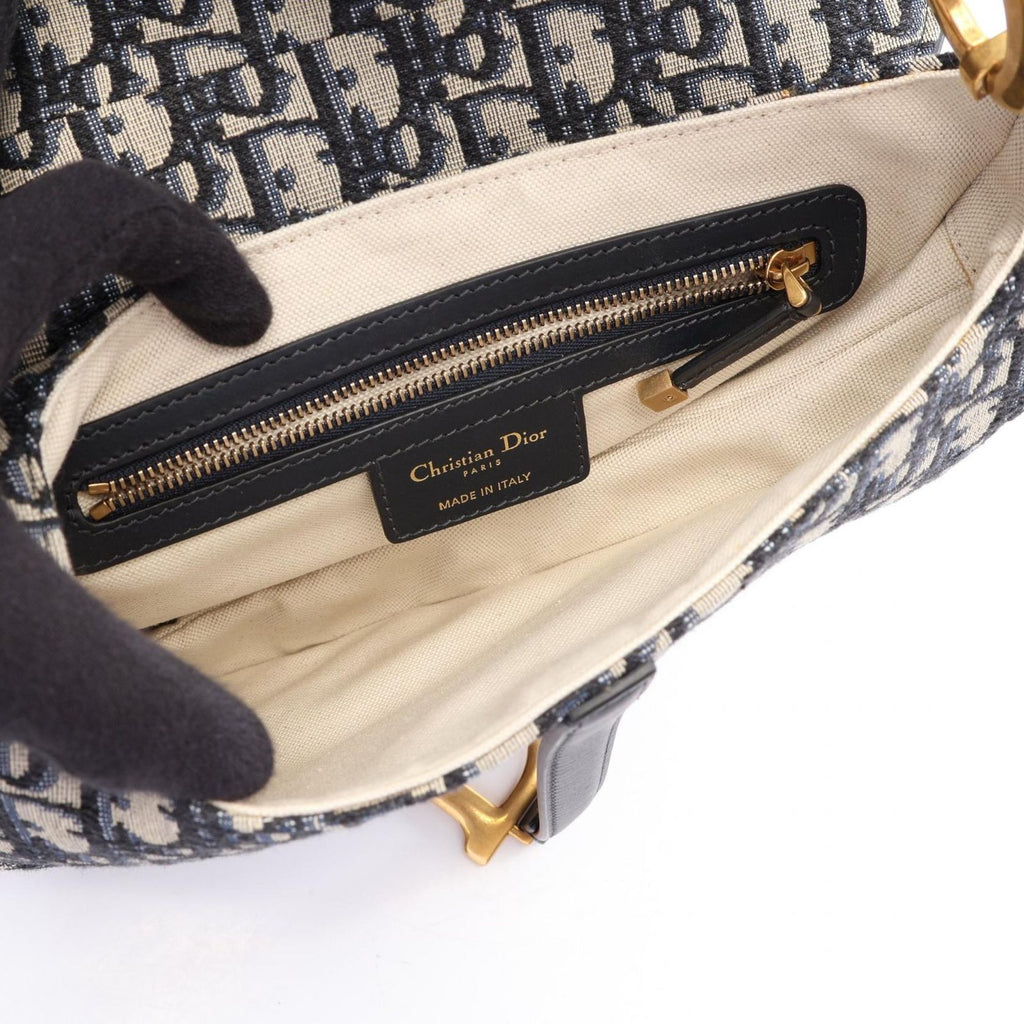 Dior Saddle Bag Oblique 2-Way Navy Ivory Canvas Leather — view 3