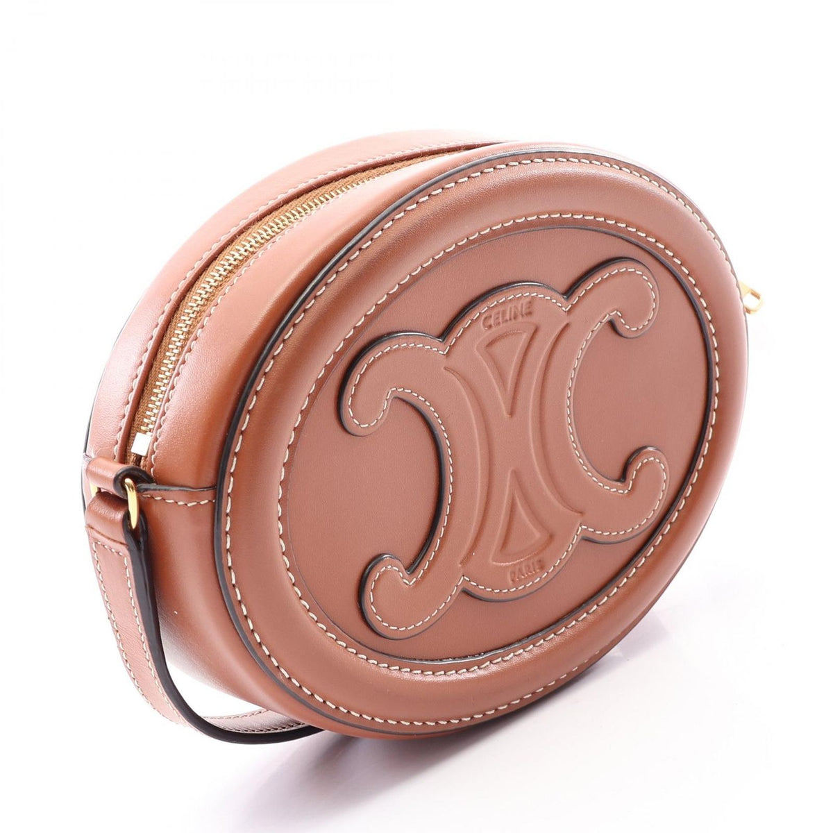 Celine Shoulder Bag Triomphe Oval Purse Cuir Brown Leather — view 2