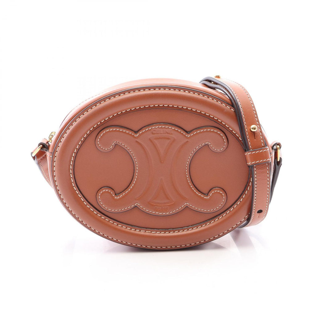 Celine Shoulder Bag Triomphe Oval Purse Cuir Brown Leather
