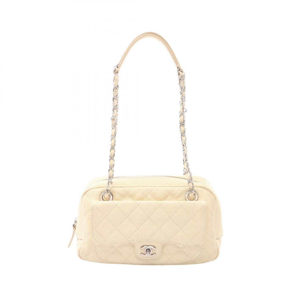 Chanel Shoulder Bag Quilted Cream Caviar Leather Chain