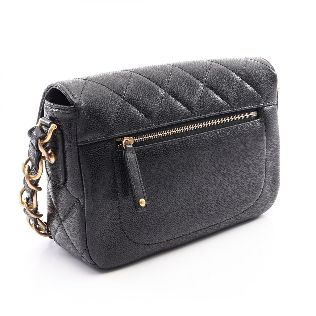 Chanel Shoulder Bag Quilted Flap Black Caviar Leather Chain — view 2