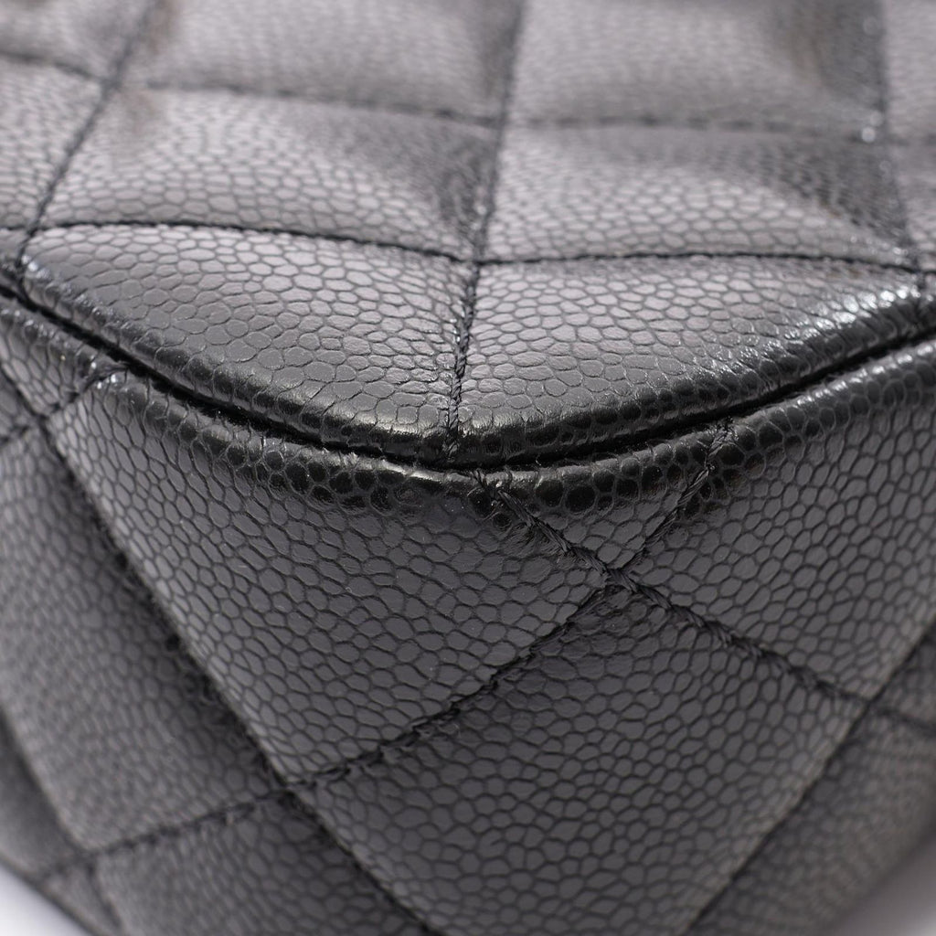 Chanel Shoulder Bag Quilted Flap Black Caviar Leather Chain — view 7