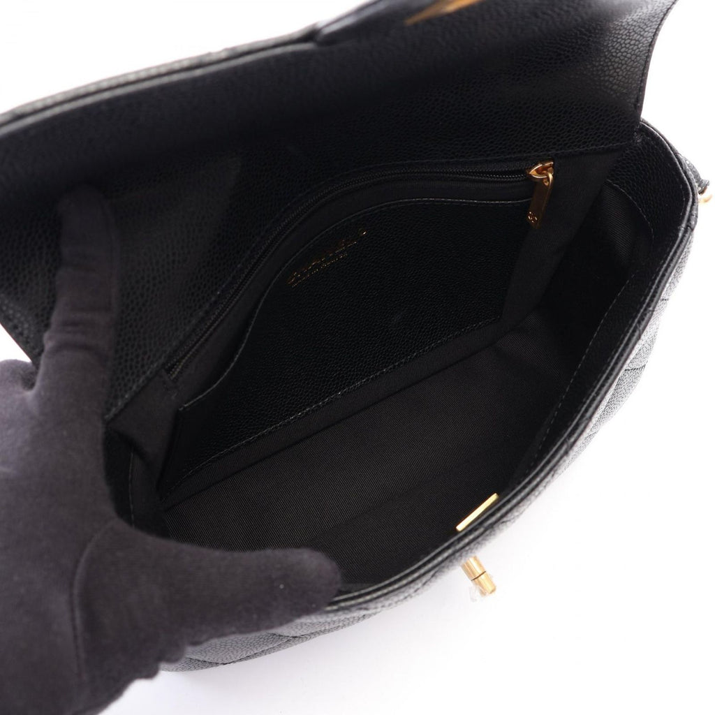 Chanel Shoulder Bag Quilted Flap Black Caviar Leather Chain — view 3