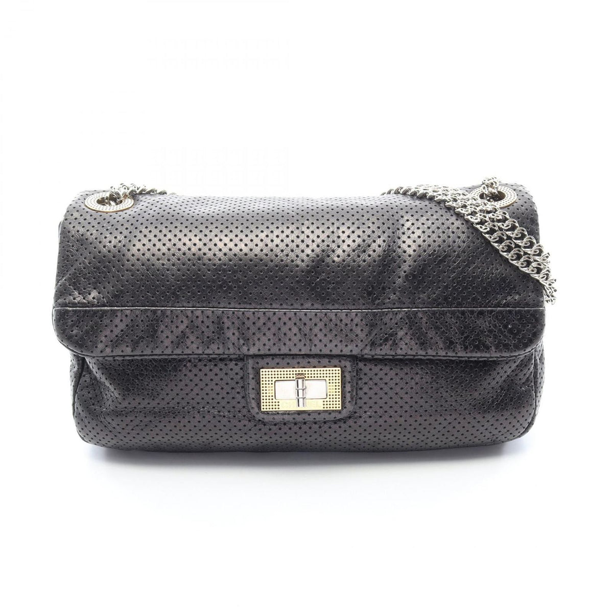 Chanel Shoulder Bag 2.55 Perforated Combination Black Leather Chain