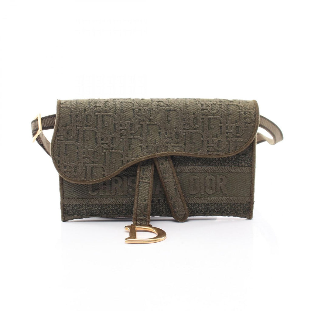Dior Waist Bag Oblique Saddle Slim Pouch Khaki Leather