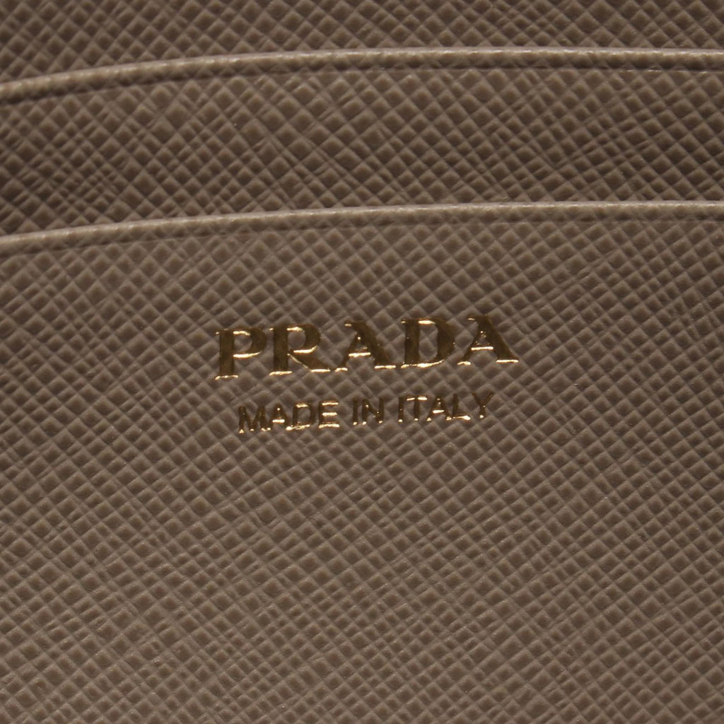 Prada Shoulder Bag Saffiano Triangle Logo Greige Leather Mini — view 4