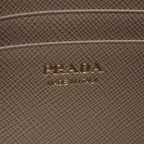 Prada Shoulder Bag Saffiano Triangle Logo Greige Leather Mini — view 4