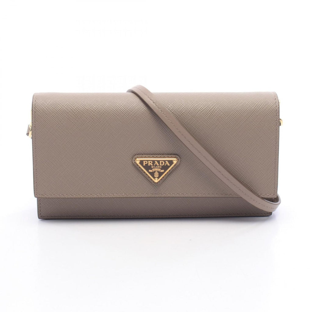 Prada Shoulder Bag Saffiano Triangle Logo Greige Leather Mini