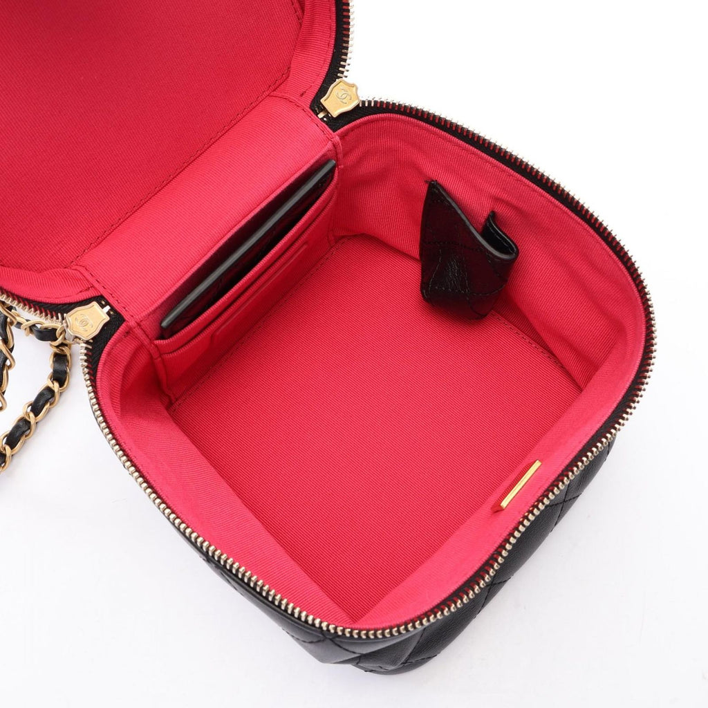 Chanel Shoulder Bag Quilted Vanity 2-Way Black Lambskin Small Chain — view 3