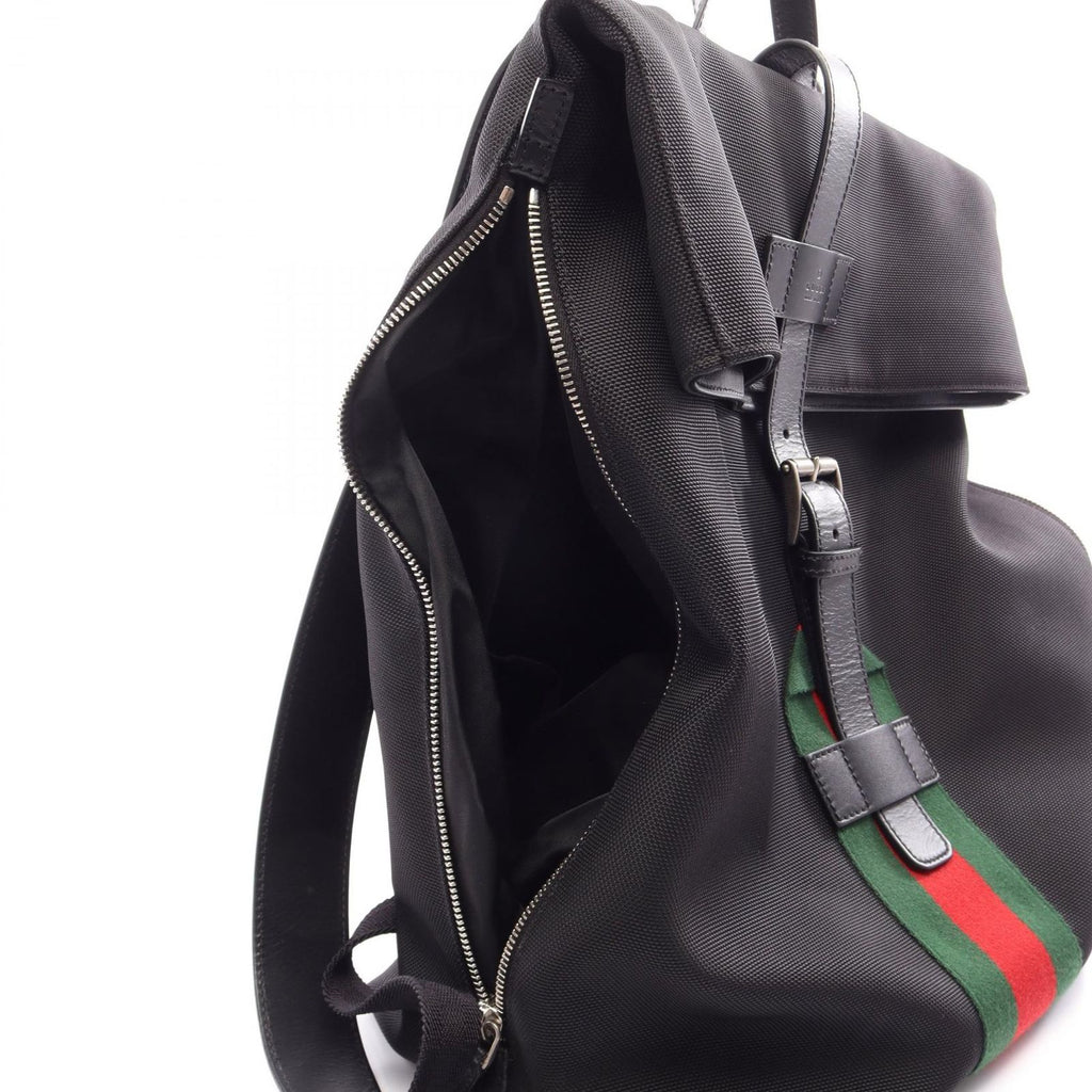 Gucci Backpack Sherry Line Black Green Red Leather — view 6