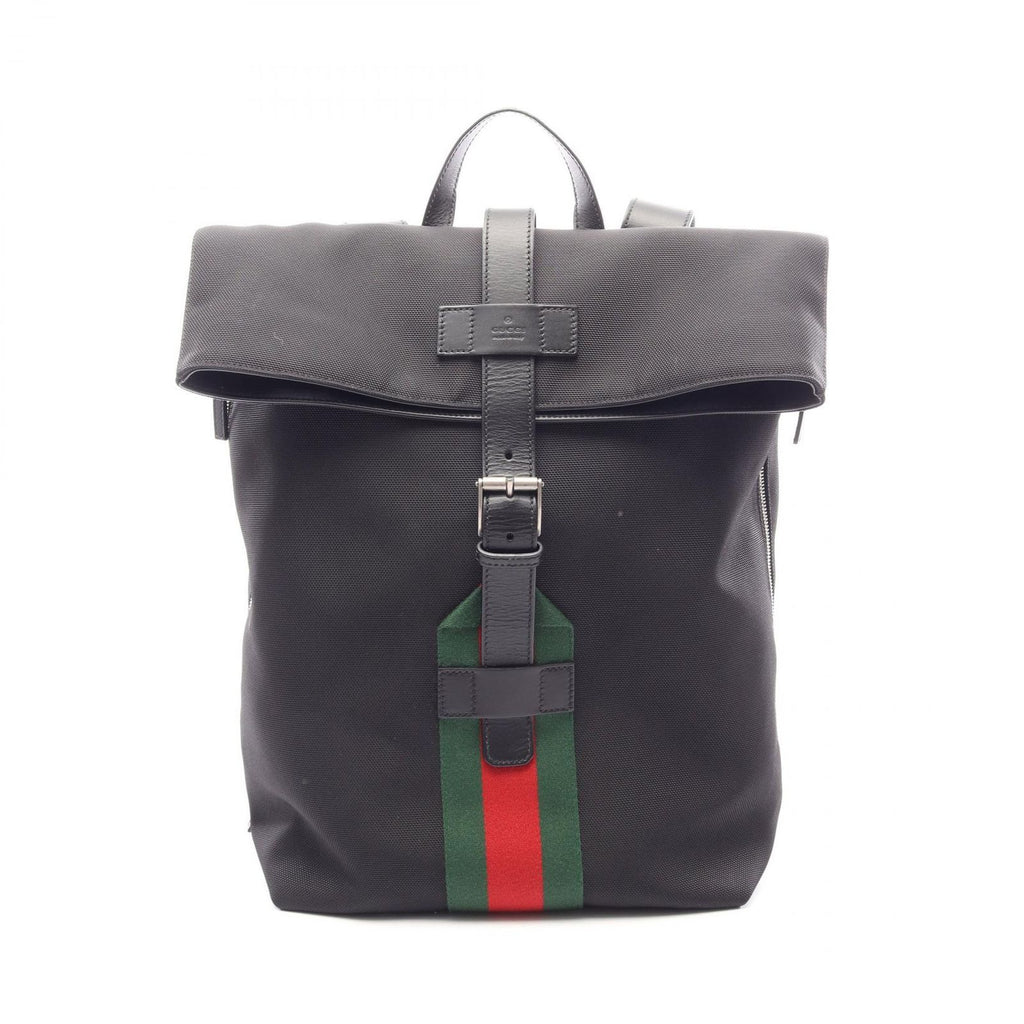 Gucci Backpack Sherry Line Black Green Red Leather