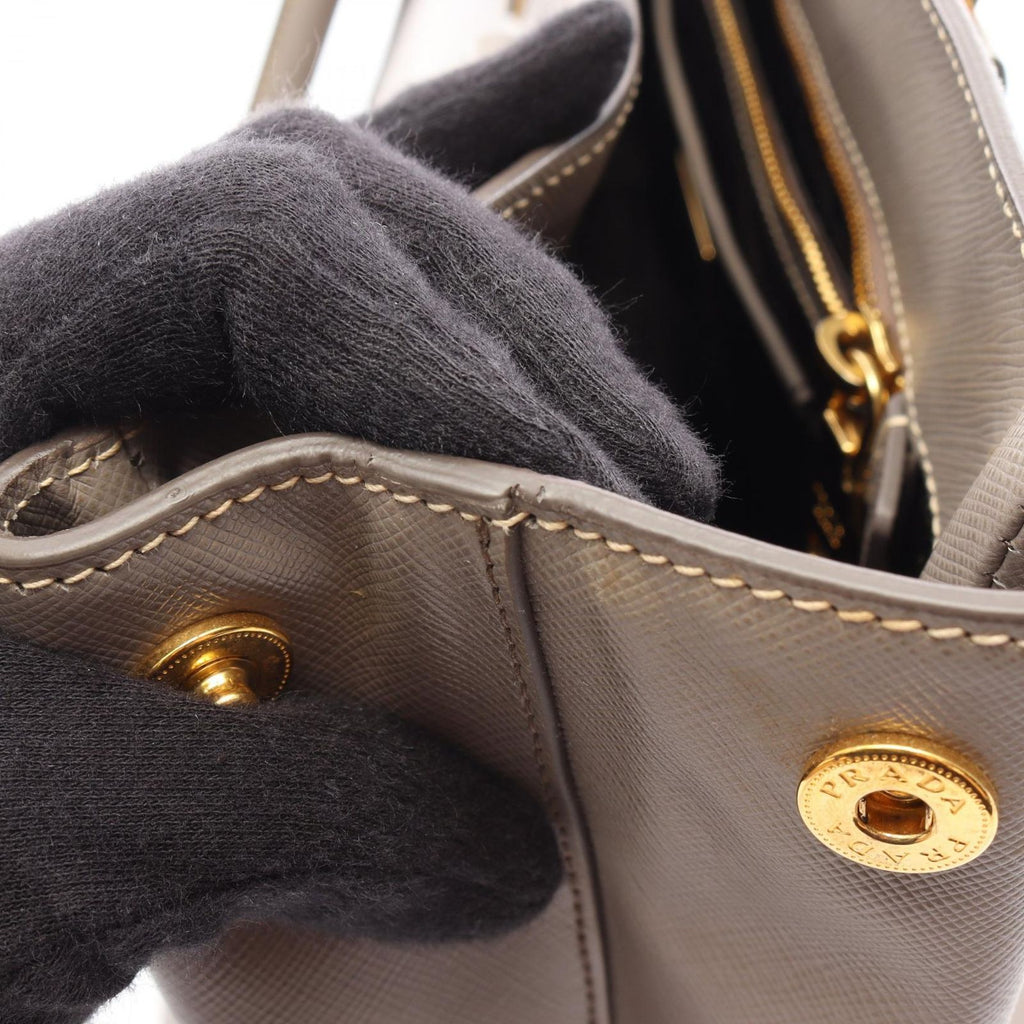 Prada Tote Saffiano Lux Galleria Greige Leather Triangle Logo 2-Way — view 8