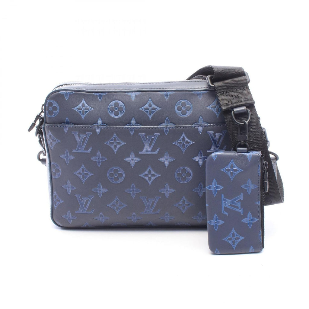 Louis Vuitton Shoulder Bag Duo Messenger Monogram Shadow Navy Leather