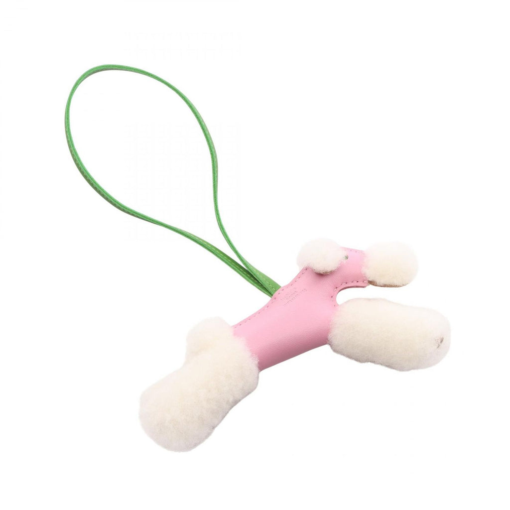 Hermes Charm Buddy Mauve Sylvestre Vert Yucca Shearling Keychain — view 2