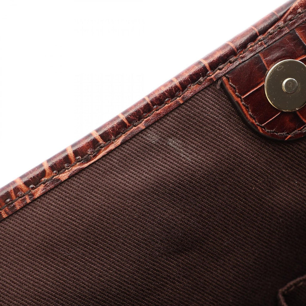 Celine Tote Macadam Croco Embossed Dark Brown Beige Canvas Leather — view 5