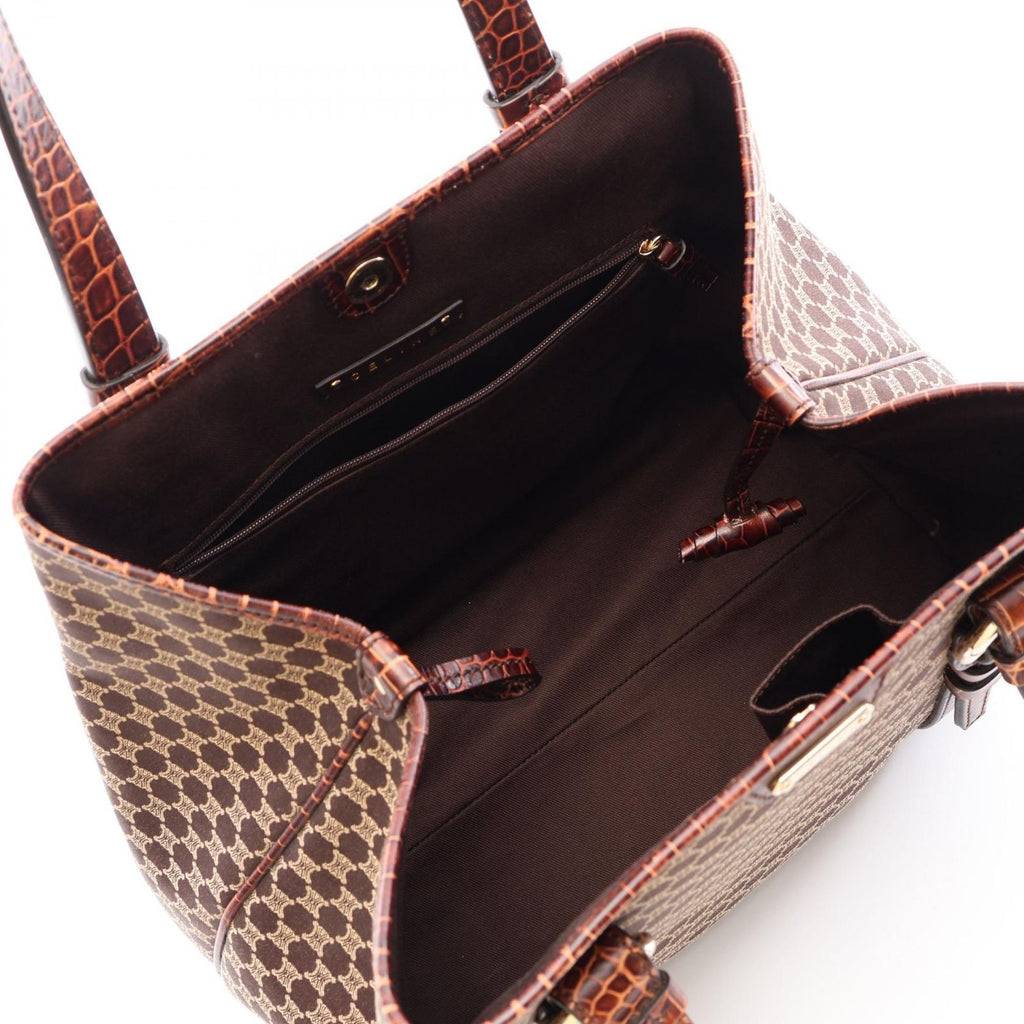 Celine Tote Macadam Croco Embossed Dark Brown Beige Canvas Leather — view 3