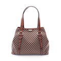 Celine Tote Macadam Croco Embossed Dark Brown Beige Canvas Leather