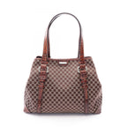Celine Tote Macadam Croco Embossed Dark Brown Beige Canvas Leather