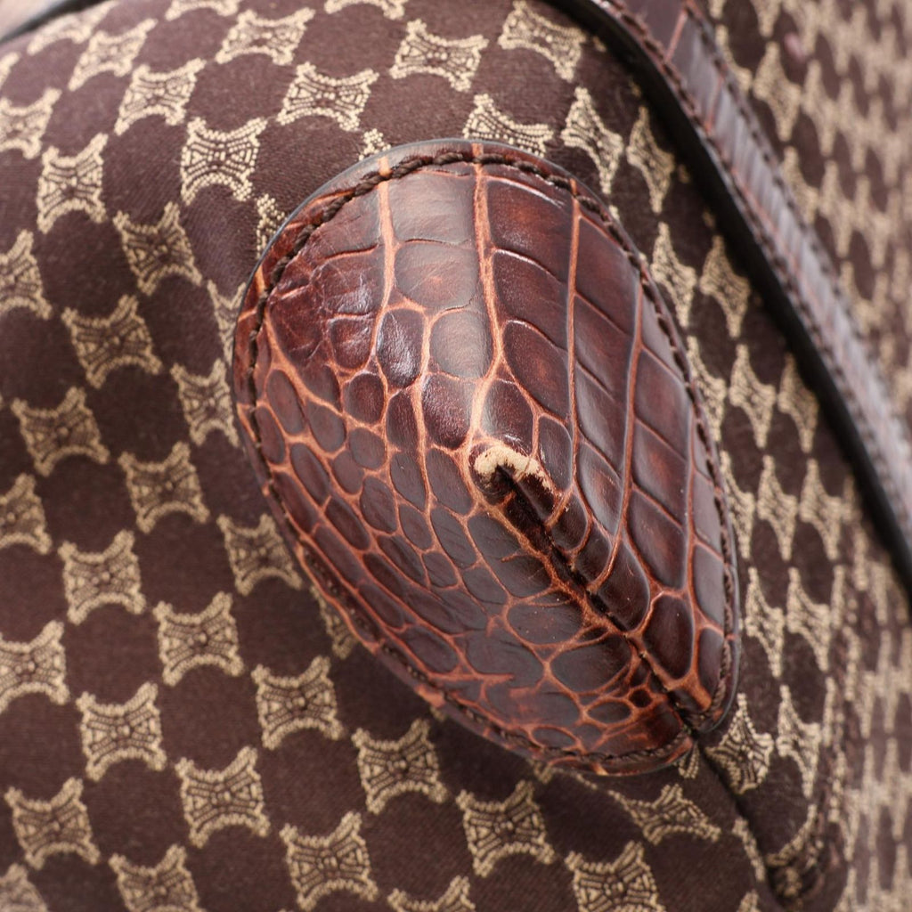 Celine Tote Macadam Croco Embossed Dark Brown Beige Canvas Leather — view 6