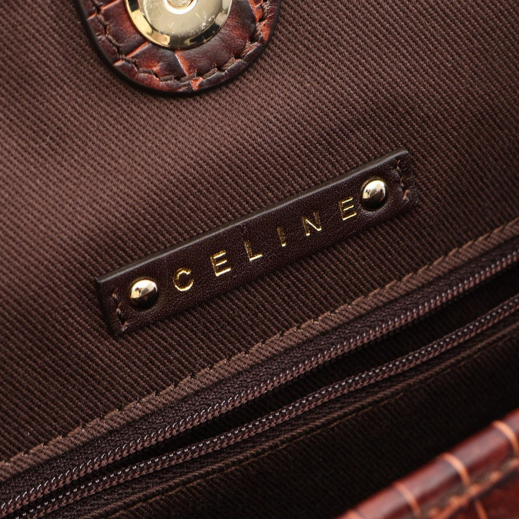 Celine Tote Macadam Croco Embossed Dark Brown Beige Canvas Leather — view 4