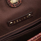 Celine Tote Macadam Croco Embossed Dark Brown Beige Canvas Leather — view 4