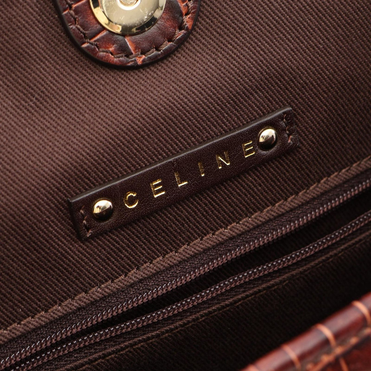 Celine Tote Macadam Croco Embossed Dark Brown Beige Canvas Leather — view 4