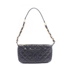 Chanel Shoulder Bag Quilted Black Caviar Leather CC Logo Chain