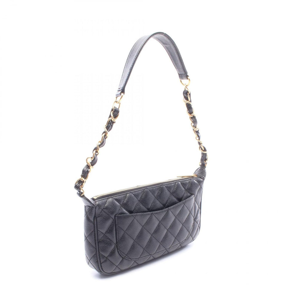 Chanel Shoulder Bag Quilted Black Caviar Leather CC Logo Chain — view 2