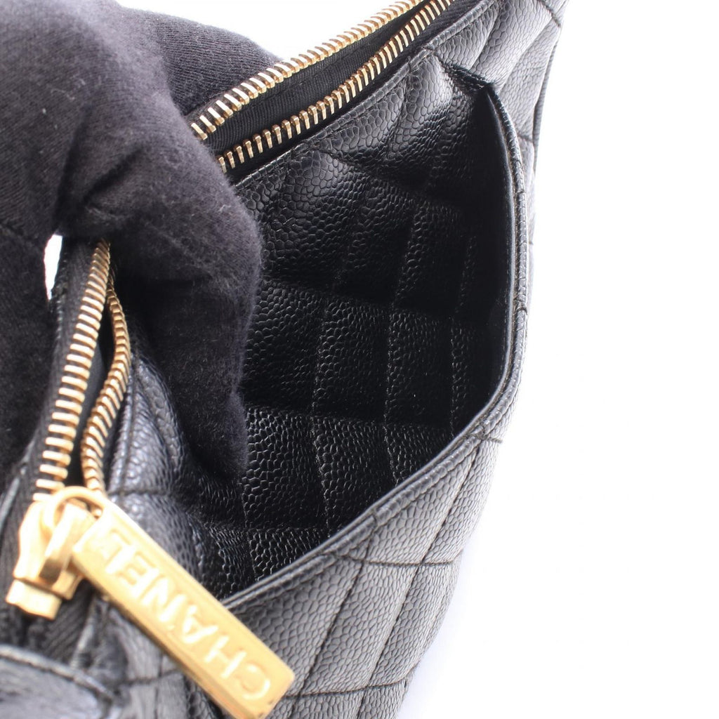 Chanel Shoulder Bag Quilted Black Caviar Leather CC Logo Chain — view 6