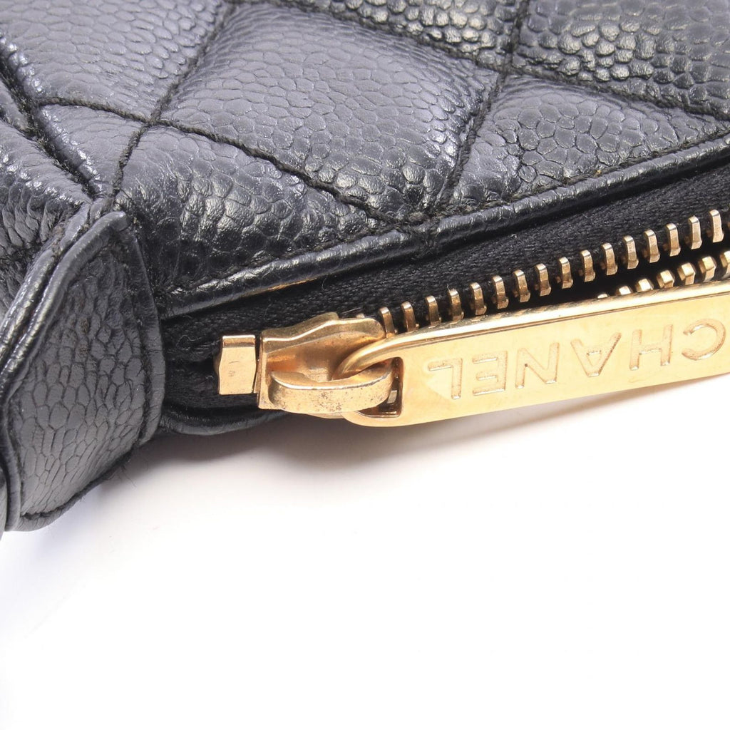 Chanel Shoulder Bag Quilted Black Caviar Leather CC Logo Chain — view 7