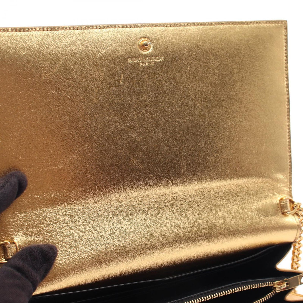 Saint Laurent Paris Shoulder Bag Metallic Gold Leather Chain Wallet — view 6