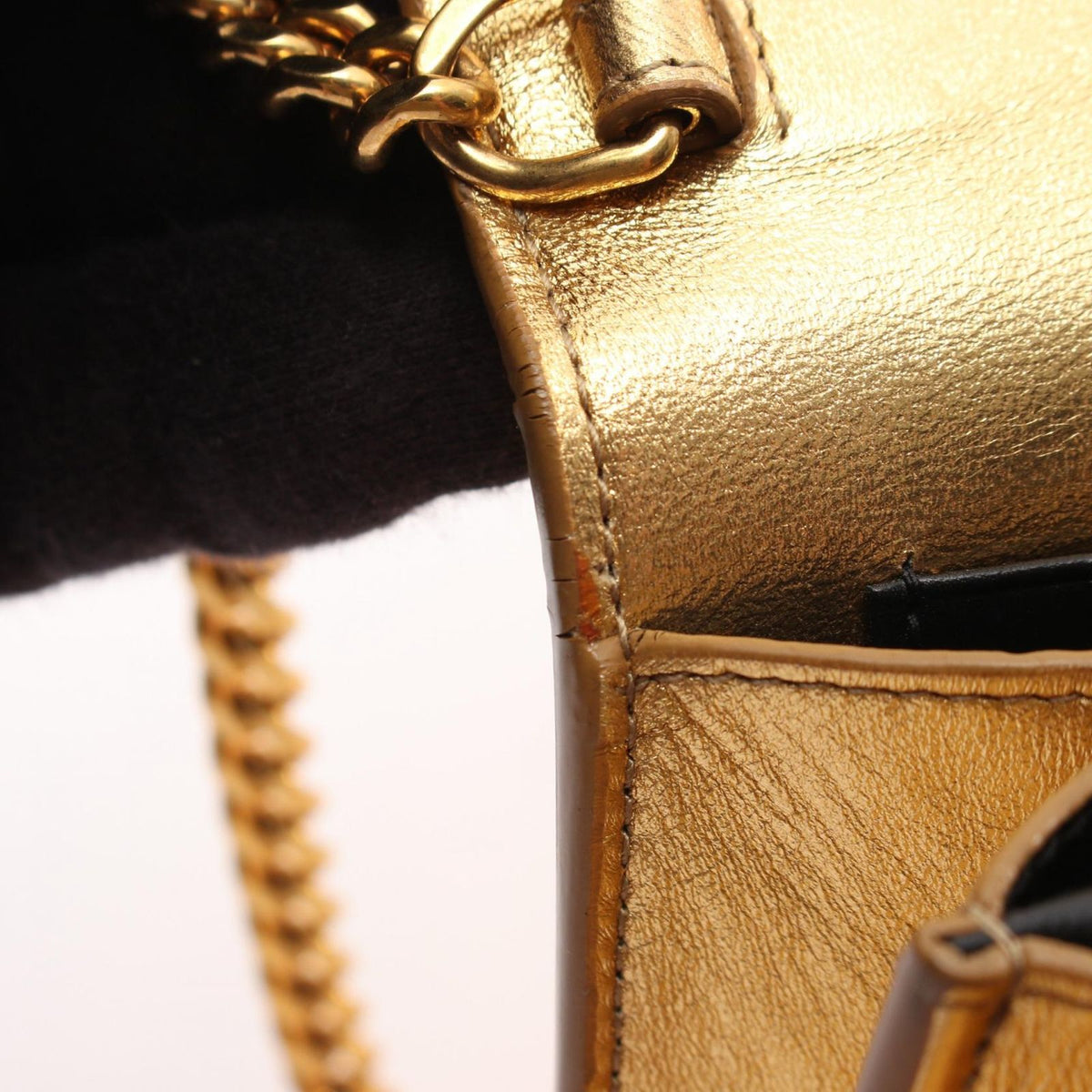 Saint Laurent Paris Shoulder Bag Metallic Gold Leather Chain Wallet — view 7