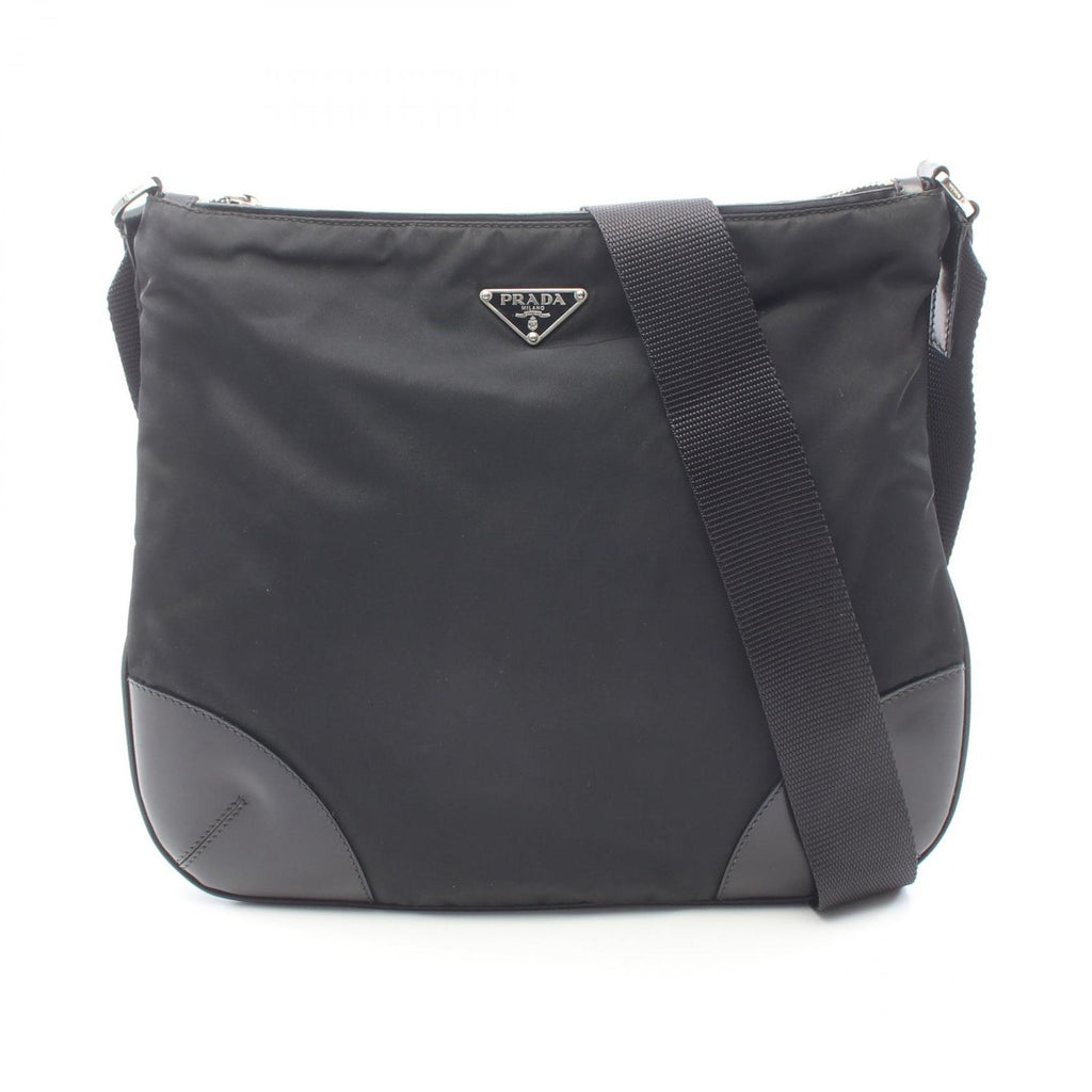 Prada Shoulder Bag Triangle Logo Nero Nylon Leather