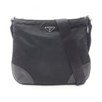 Prada Shoulder Bag Triangle Logo Nero Nylon Leather
