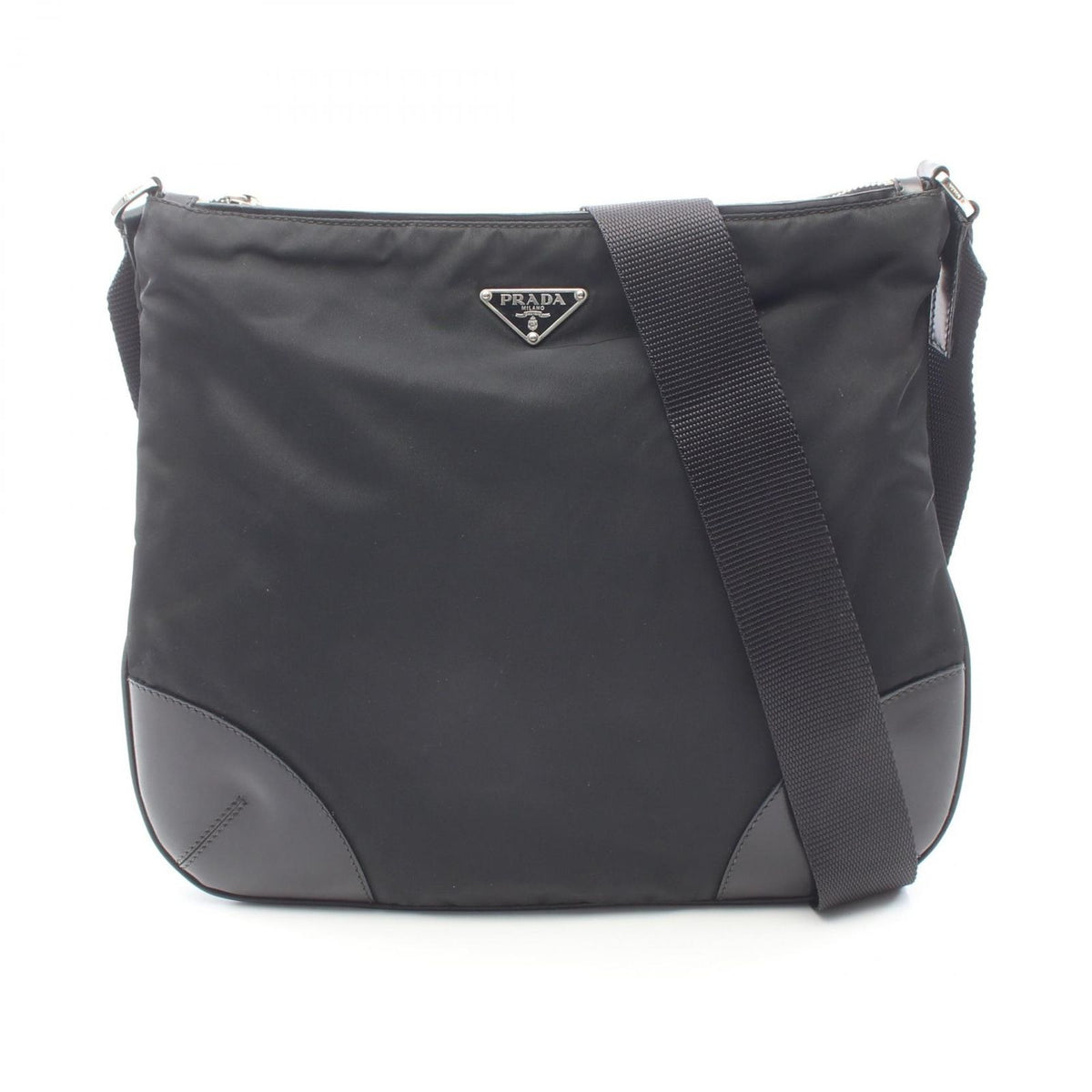 Prada Shoulder Bag Triangle Logo Nero Nylon Leather