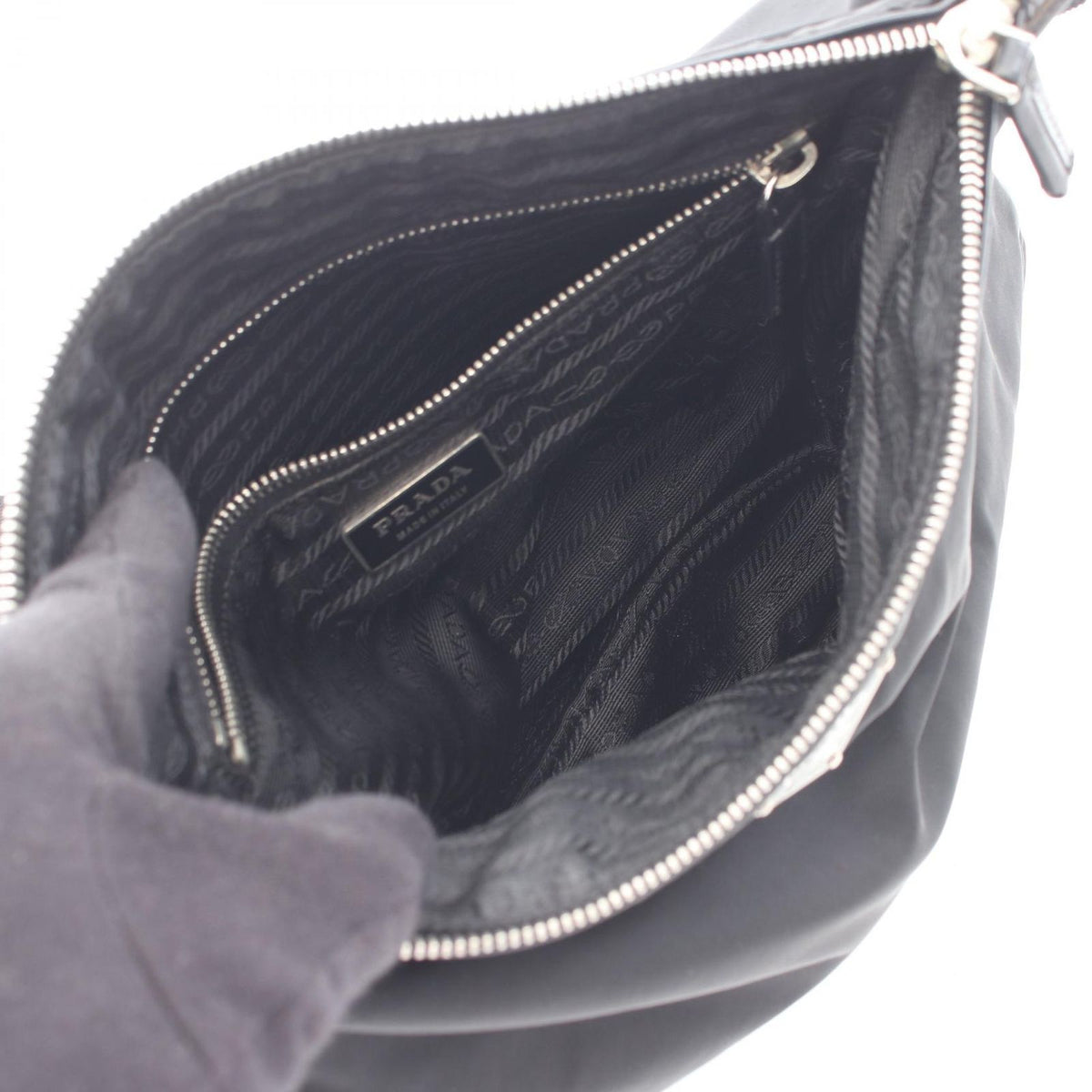 Prada Shoulder Bag Triangle Logo Nero Nylon Leather — view 3