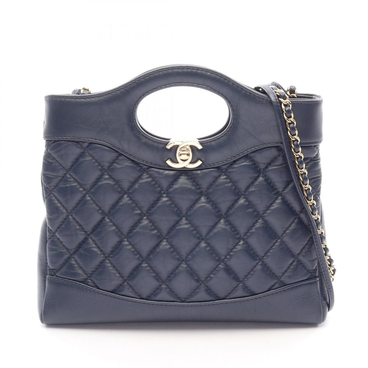 Chanel Shoulder Bag 31 2-Way Navy Leather 31 Mini Shopping