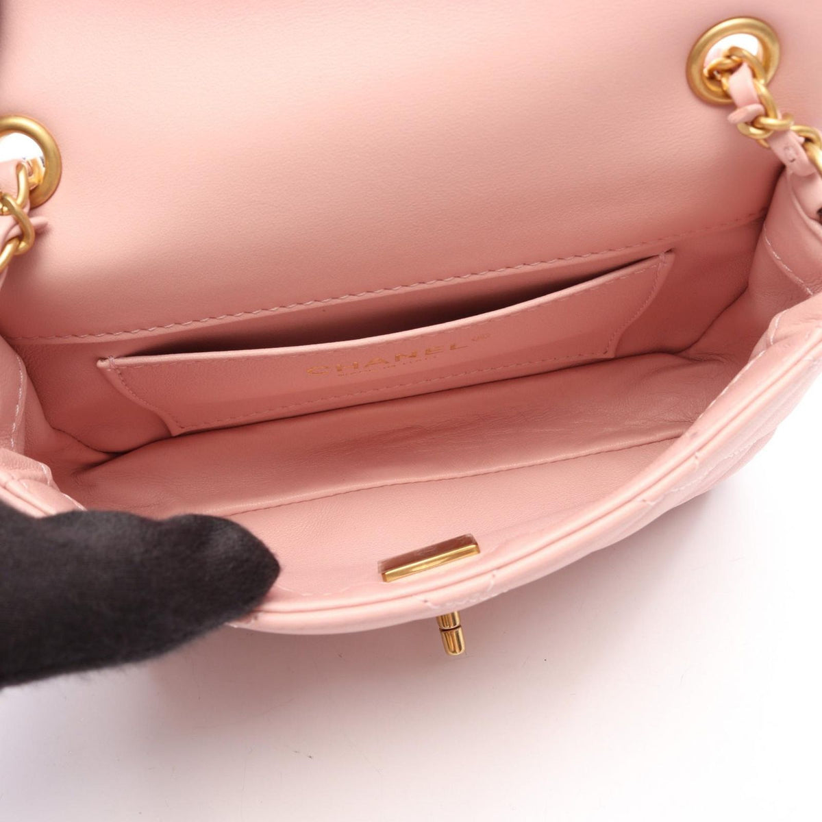 Chanel Shoulder Bag Mini Quilted Light Pink Lambskin Small Flap Chain — view 3