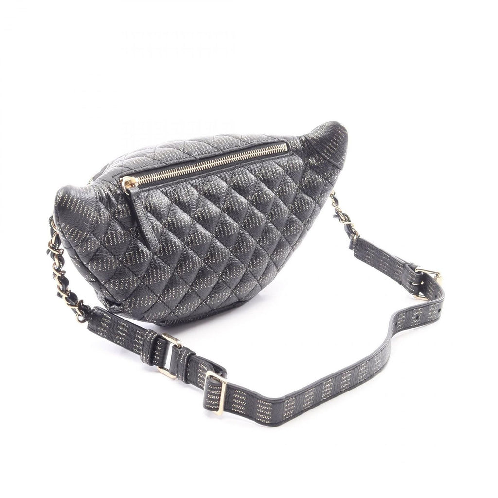 Chanel Waist Bag Quilted Black Gold Silver Leather Chain — view 2