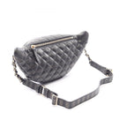 Chanel Waist Bag Quilted Black Gold Silver Leather Chain — view 2