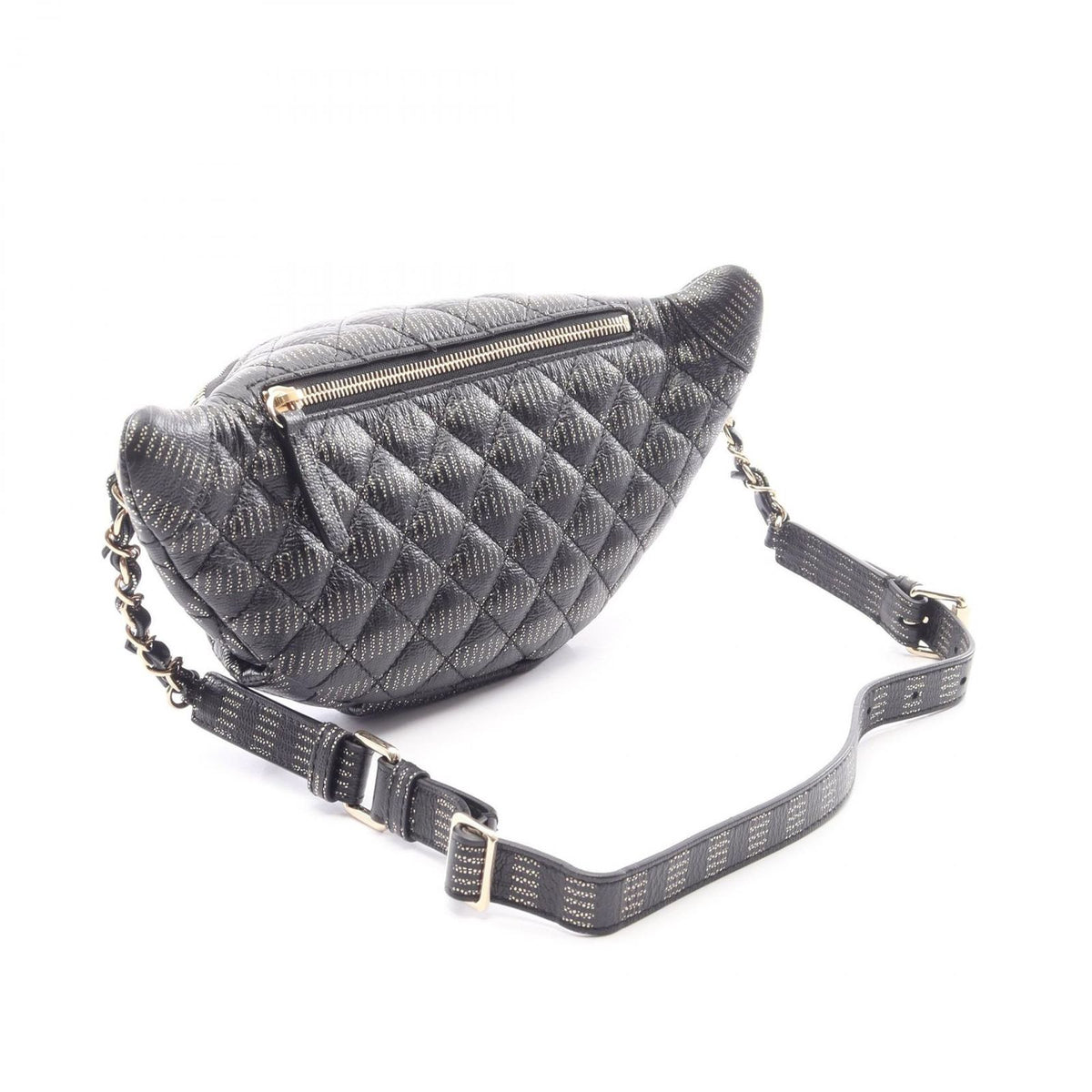 Chanel Waist Bag Quilted Black Gold Silver Leather Chain — view 2