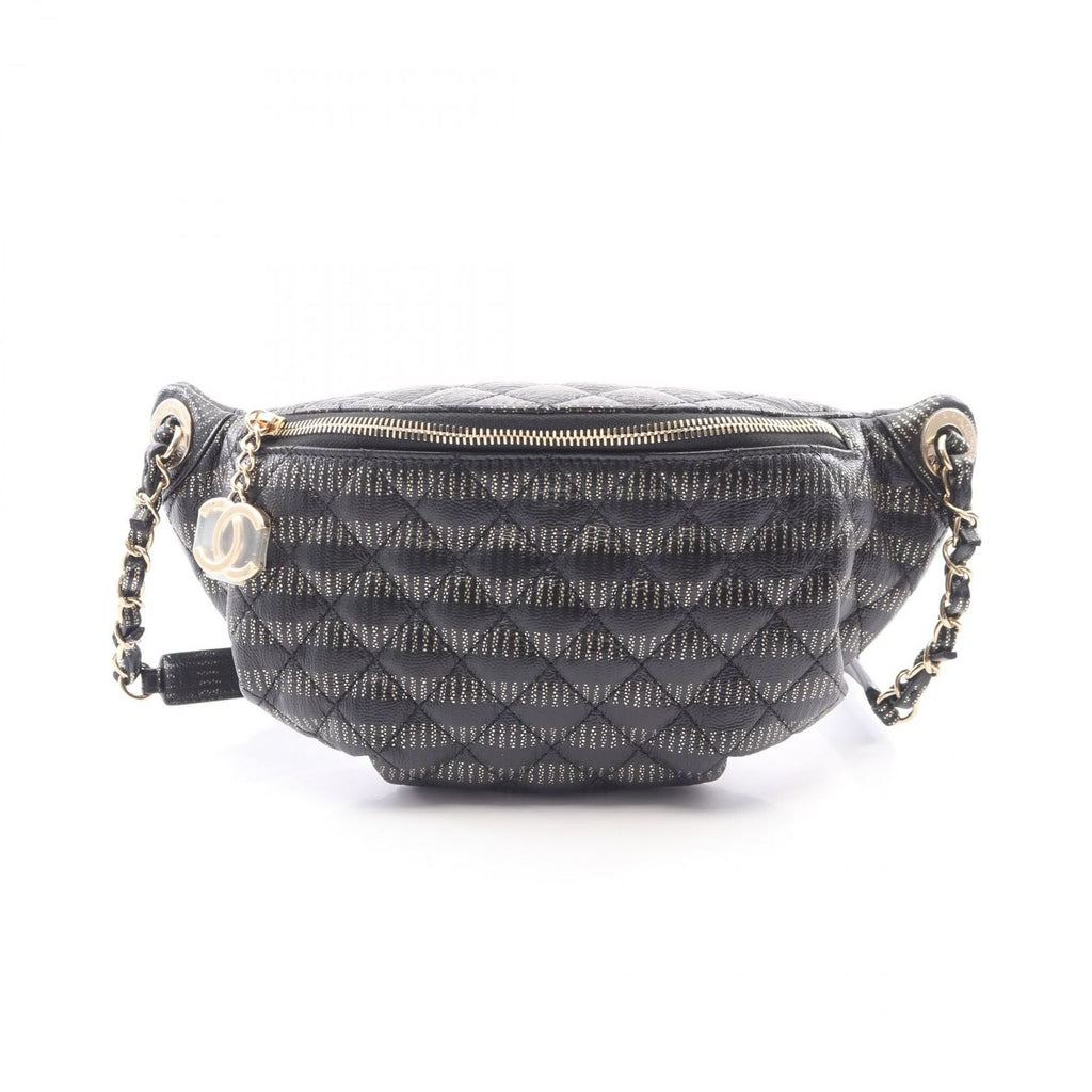 Chanel Waist Bag Quilted Black Gold Silver Leather Chain