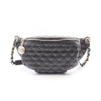 Chanel Waist Bag Quilted Black Gold Silver Leather Chain
