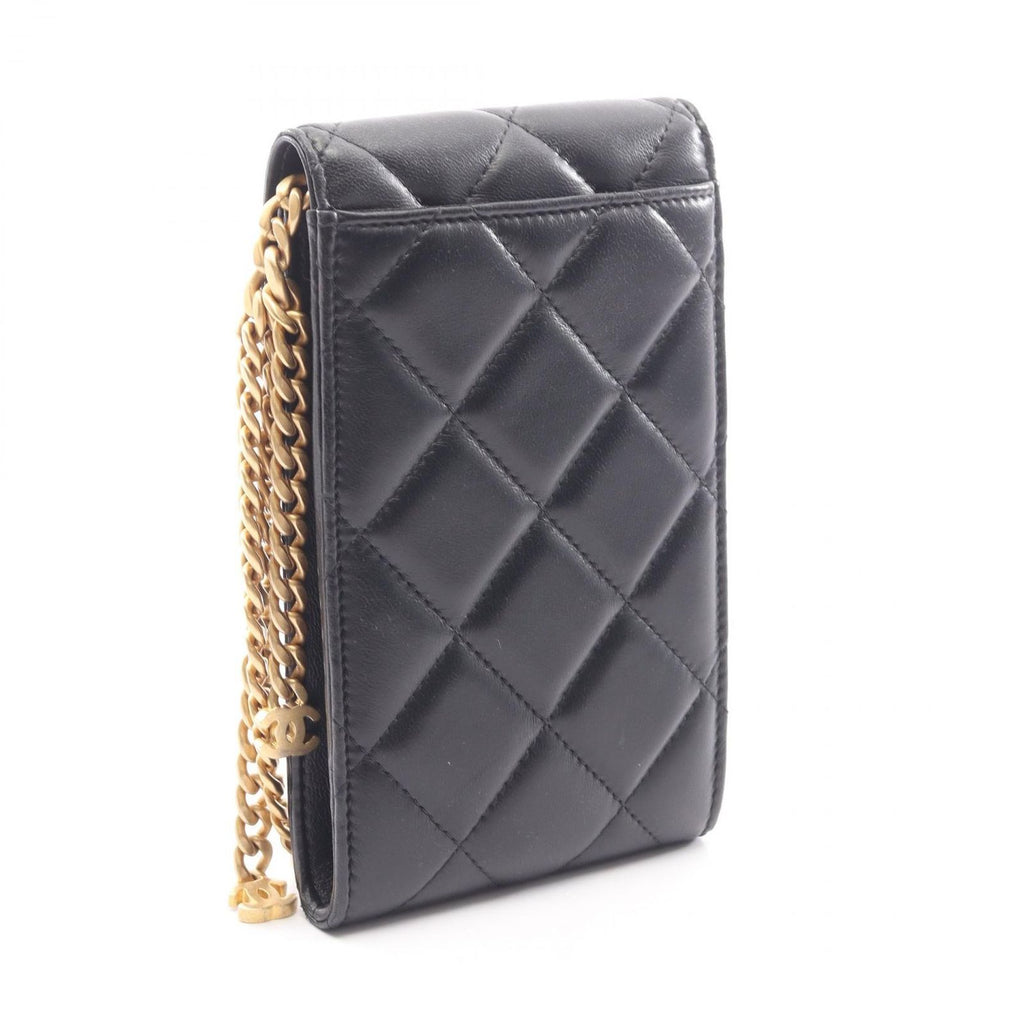 Chanel Shoulder Bag Quilted Phone Case Black Lambskin Chain — view 2