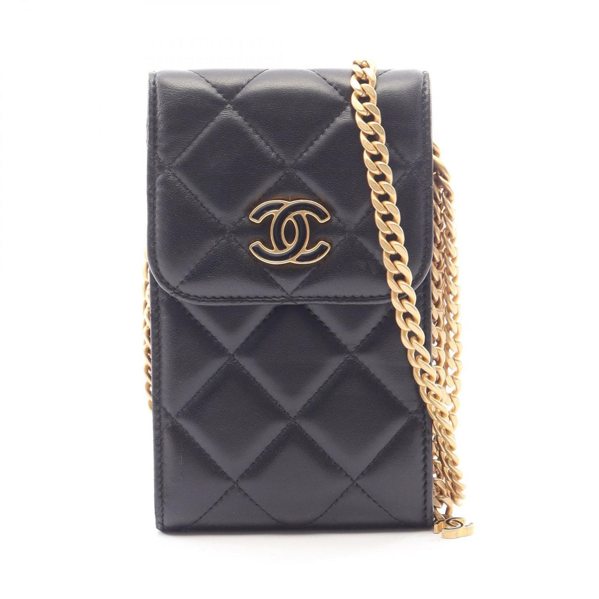 Chanel Shoulder Bag Quilted Phone Case Black Lambskin Chain