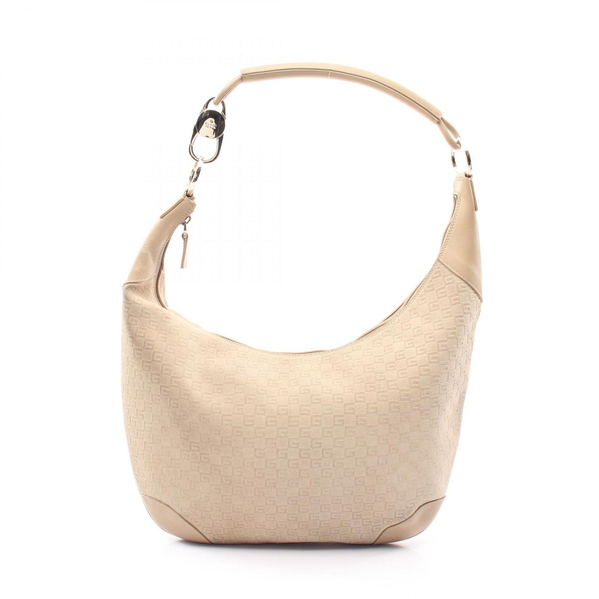 Gucci Shoulder Bag G Pattern Beige Suede Leather