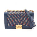 Chanel Shoulder Bag Boy Chevron V-stitch Blue Red White Leather Chain