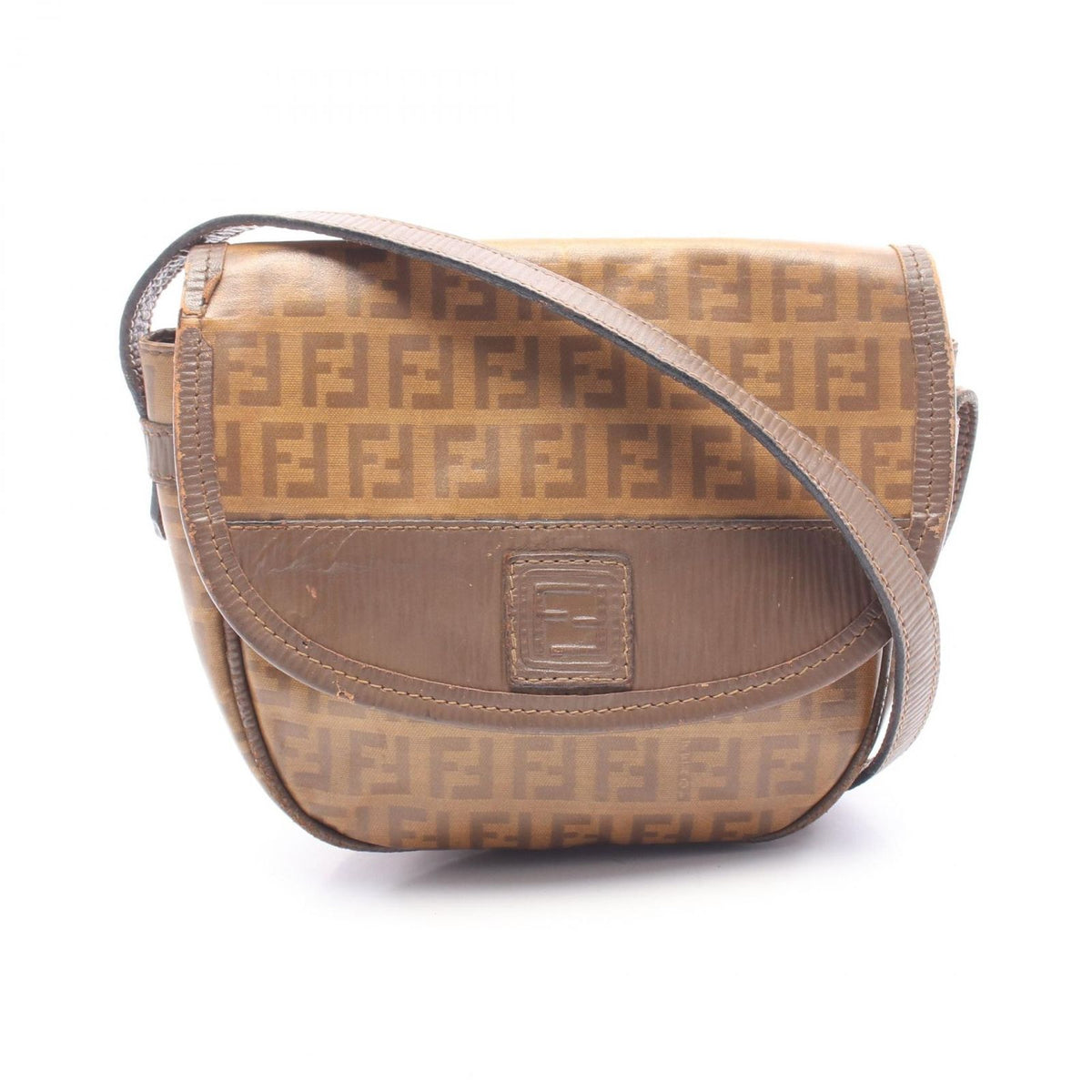 Fendi Shoulder Bag Zucca Brown Leather Pouch