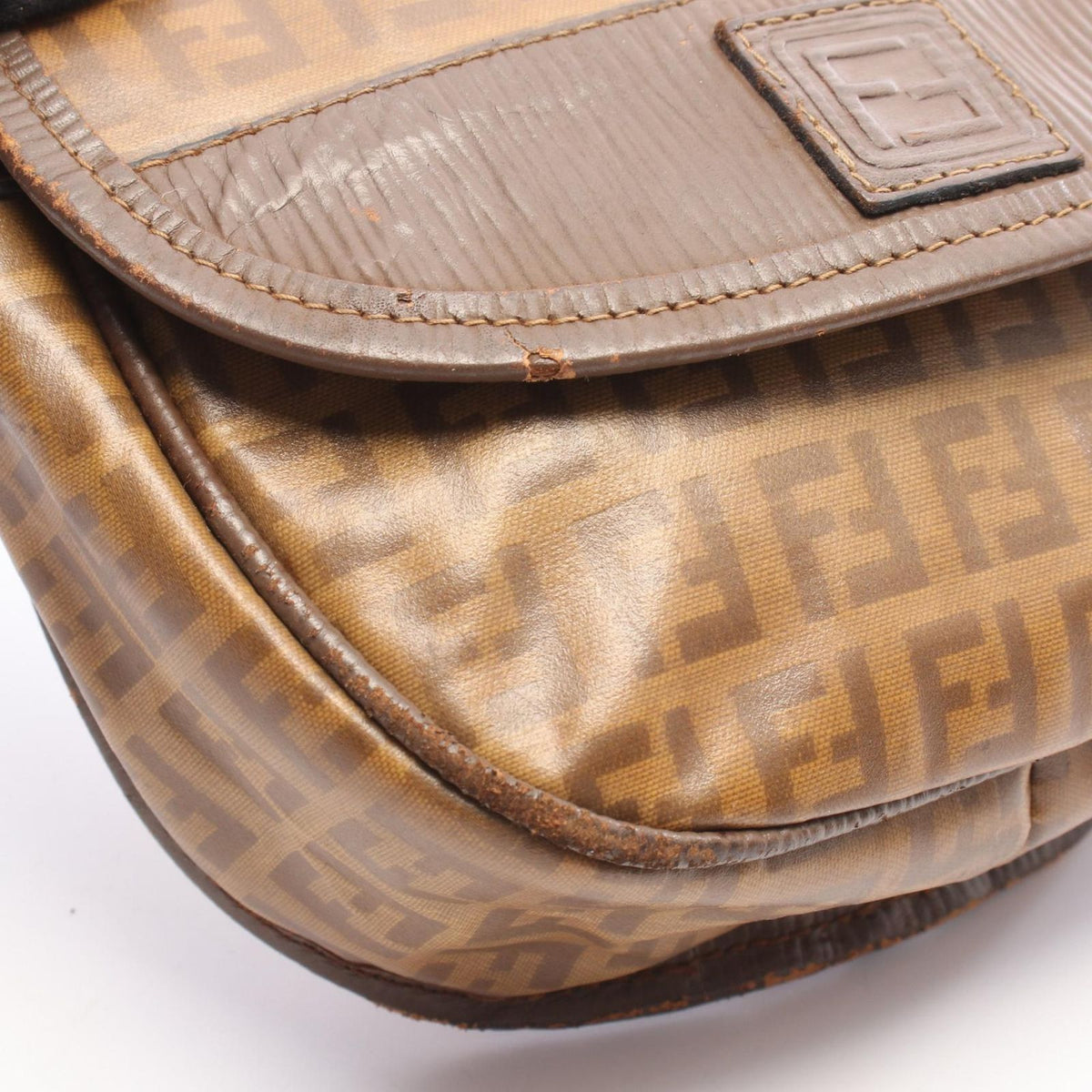 Fendi Shoulder Bag Zucca Brown Leather Pouch — view 6